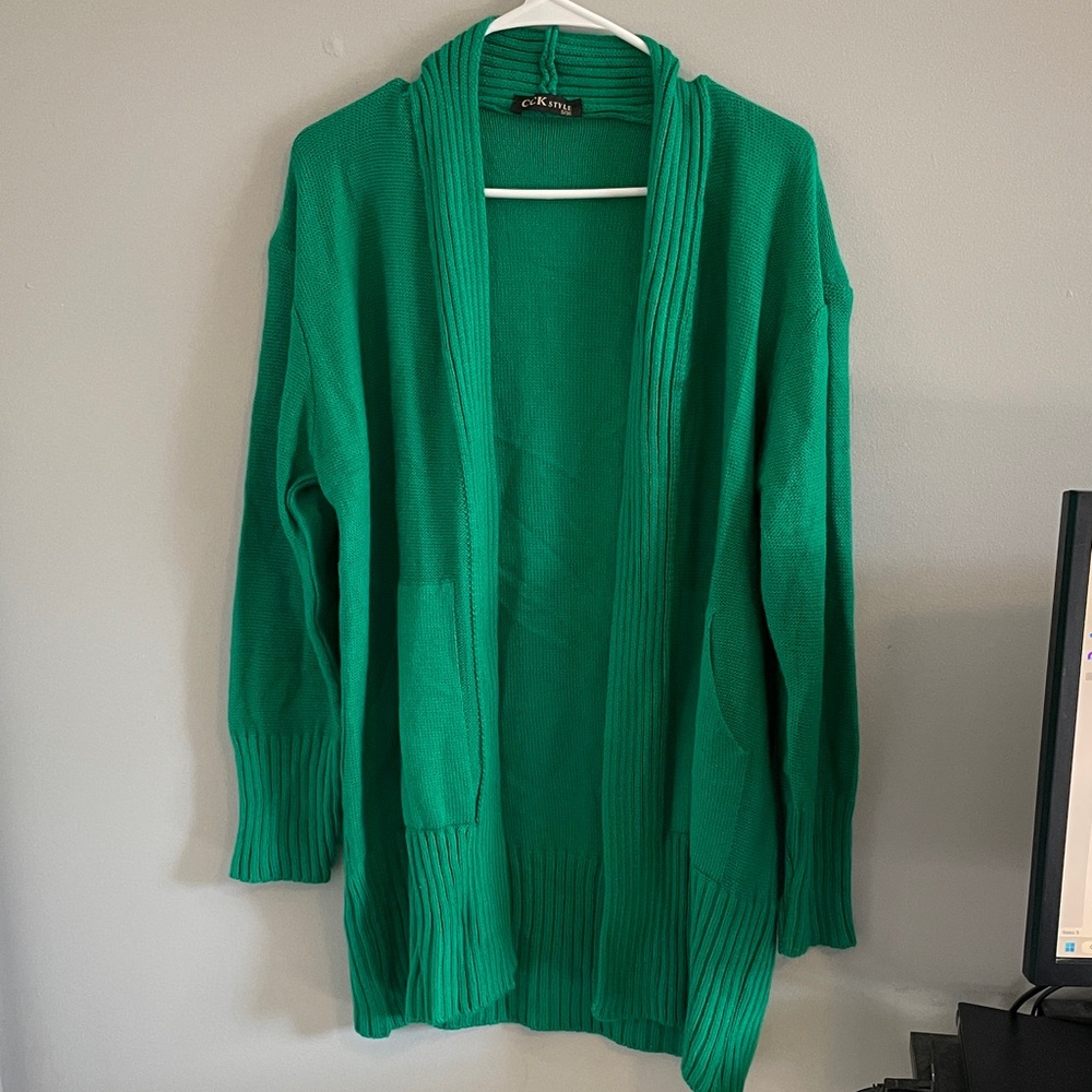 Chic Green Women's Open Front Cardigan